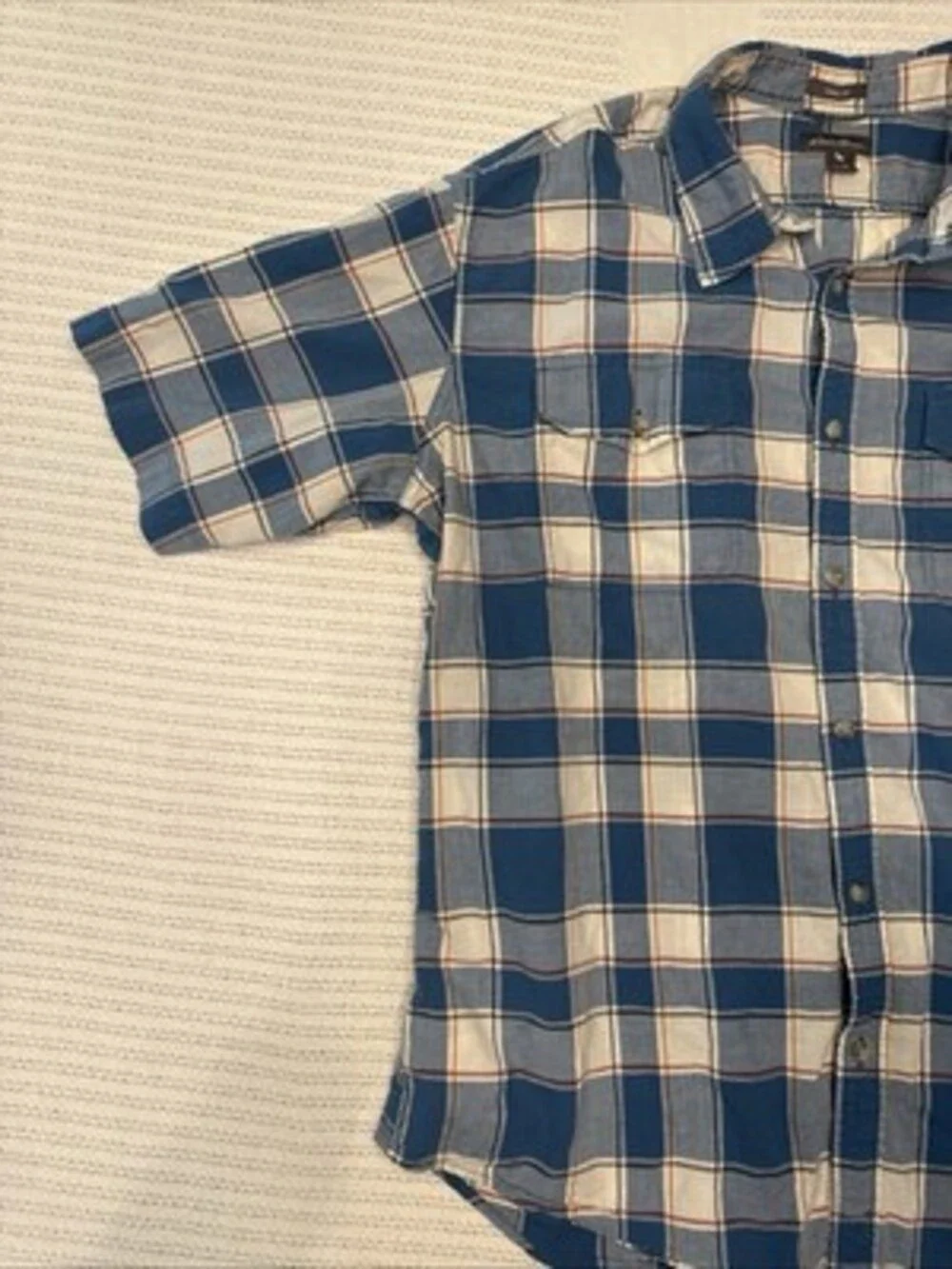 Eddie Bauer Shirt Men XL Blue Orange Check Short Sleeve Button Up